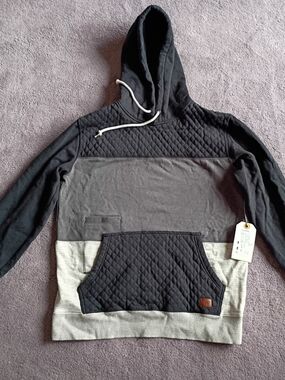 Billabong Men's Black, Gray & Cream Quilted Colorblock Hoodie
